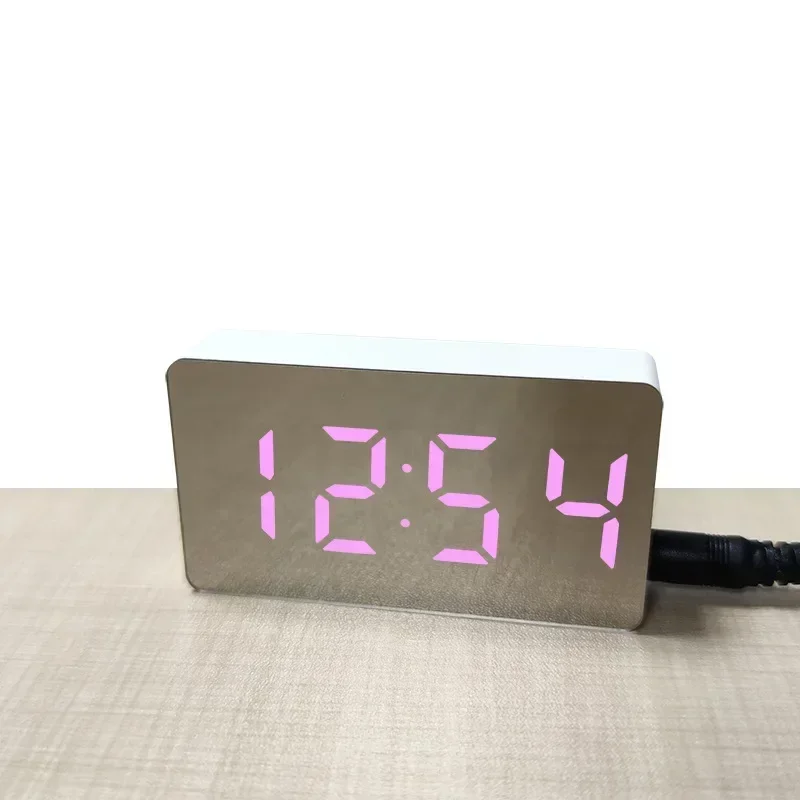 Mirror Table Clock Digital USB Alarm Clocks Mute Snooze Display Time Night LED Light Desk Desktop Home Decor Gifts for Children