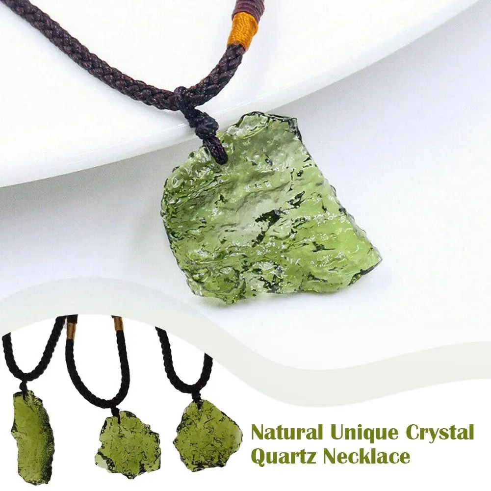 Natural Unique Crystal Quartz Necklace Impact Glass Stone Green Pendant S8N0 Pendant Meteorite Moldavite Unisex Necklace R5F9