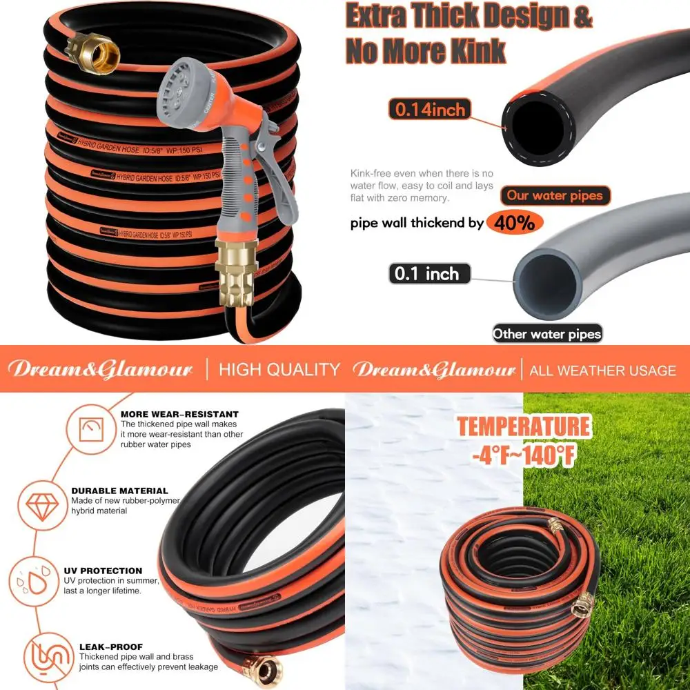 

Heavy-Duty 100FT Hybrid Garden Hose with 7-Function Nozzle for Outdoor Car Washing and Irrigation