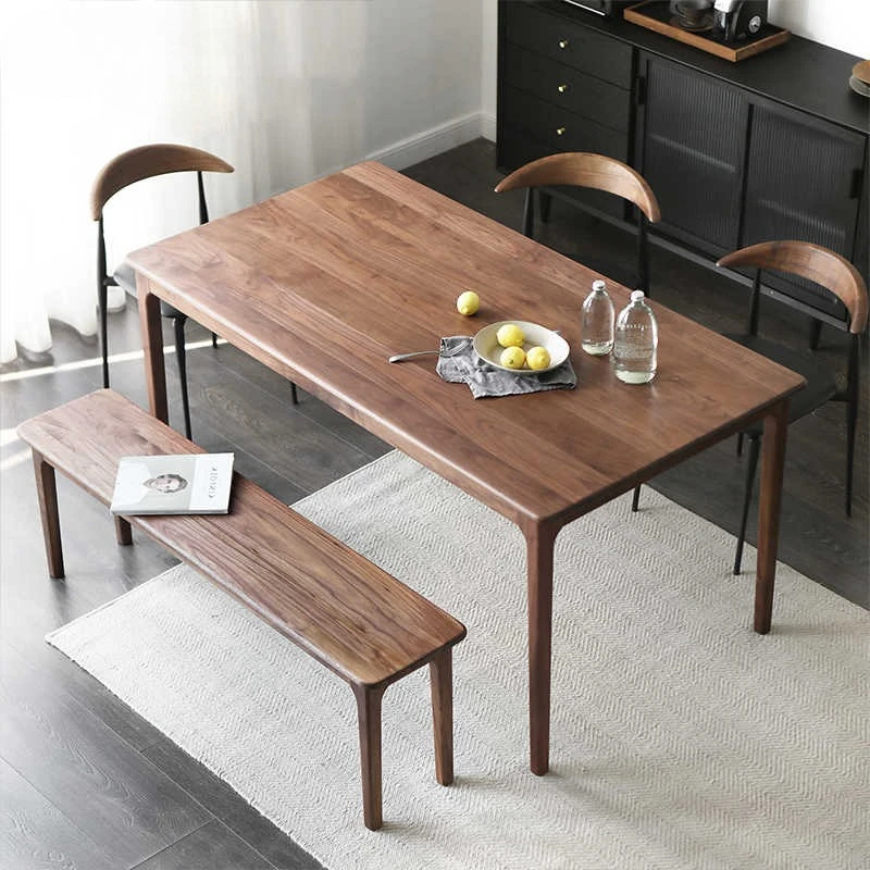 All solid wood rectangular western dining table furniture black walnut log small apartment dining table