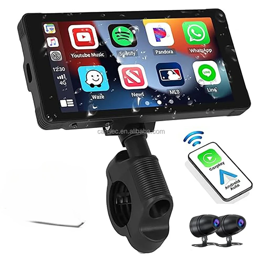 For Universal IP67 Waterproof Wireless Carplay Display 5.5 Inch Touch Screen Motorcycle CarPlay & Android Auto Navigation