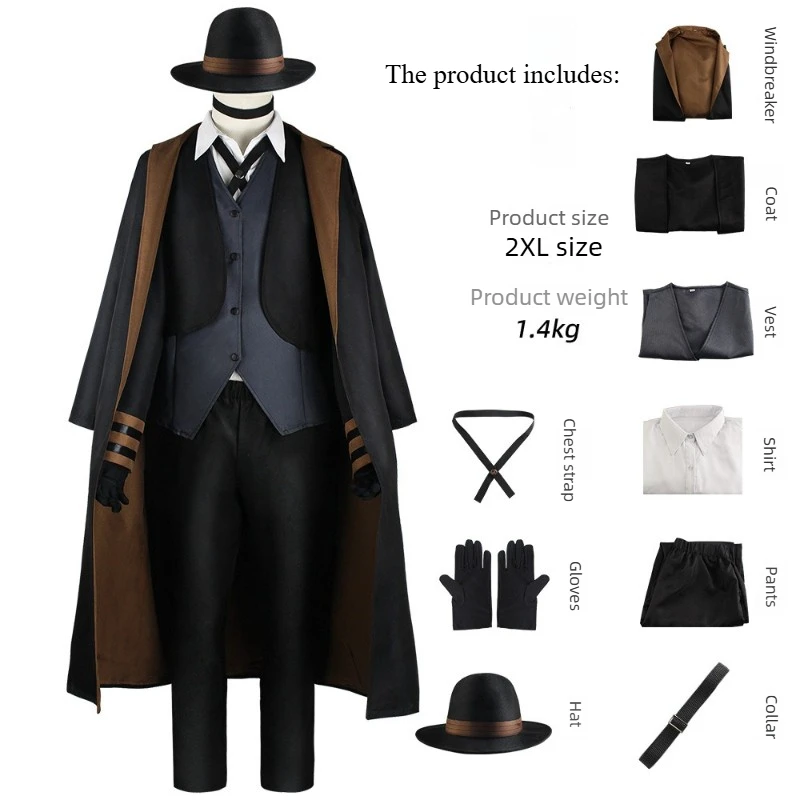 Nakahara Chuuya Cosplay Costumes Include Hat Uniform Trench Coat Pants Big Size Outfits Halloween Party for Comic Con - view 6