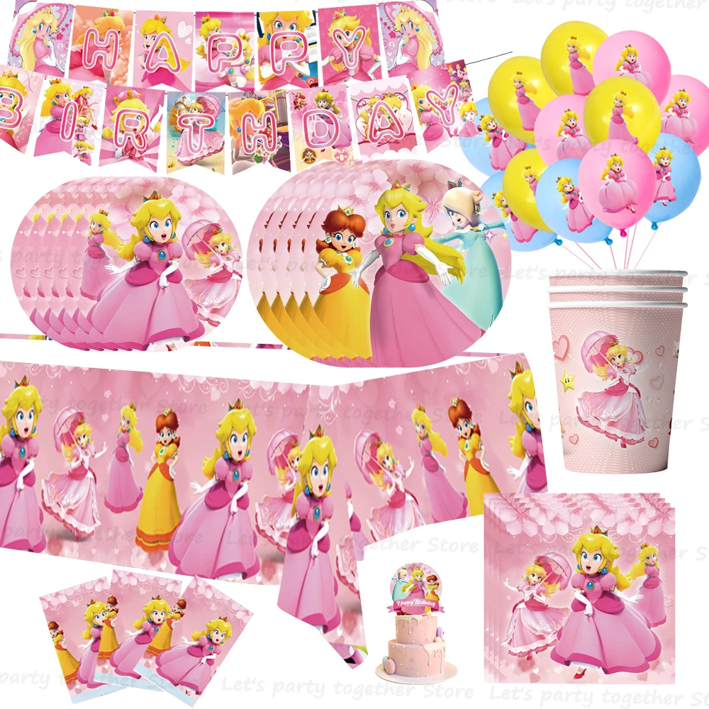 Peach Princess Tableware Party Supplies For Kids Birthday Children's Birthday Decoration Party Festivel Gifts Cup Plate DIY Toys