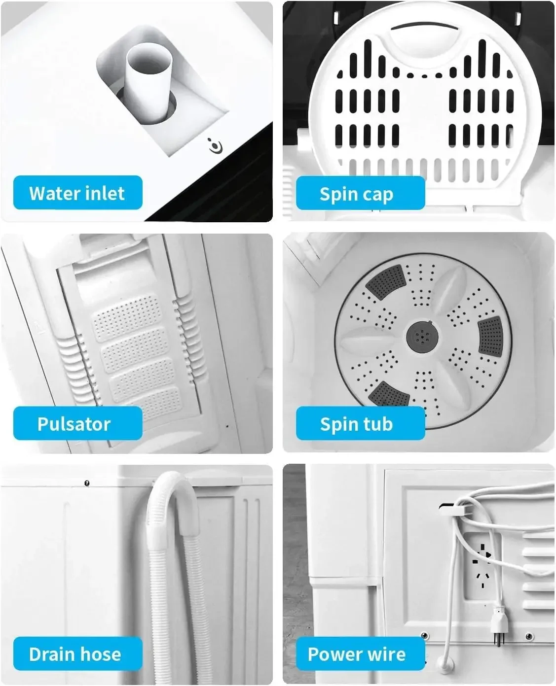 26lbs Compact Twin Tub Portable Washing Machine, Mini Washer(18lbs) & Spiner(8lbs) / Built-in Drain Pump/Semi-Automatic for Camp