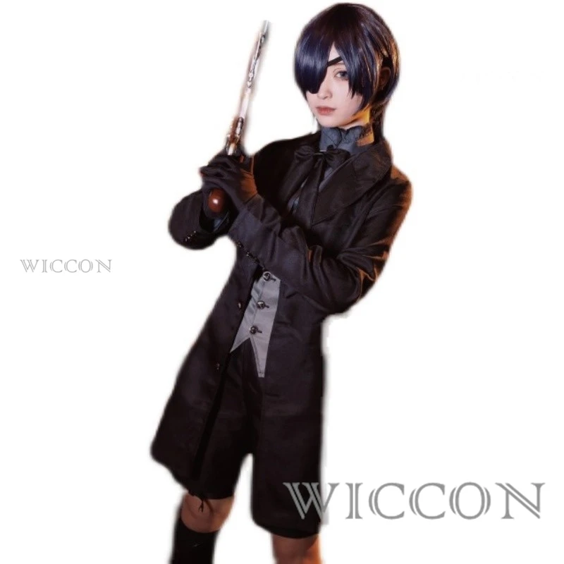 Black Butler Ciel Phantomhive Cosplay Traje para Homens e Mulheres, Peruca, Sapatos, Festa do Carnaval Japonês, Uniforme Diabo, Cosplay de Halloween