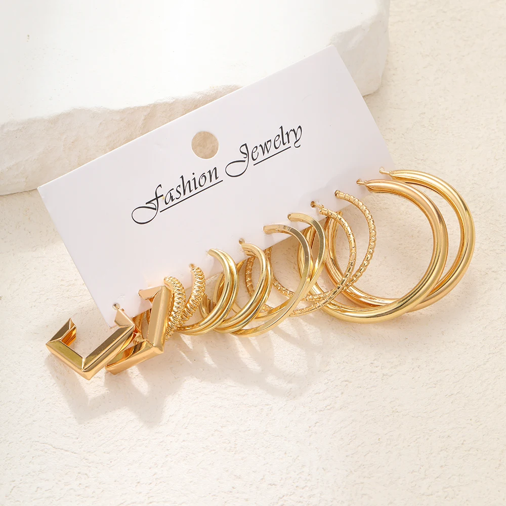 17KM Gold Color Vintage Circle Hoop Earrings for Women Girls Simple Fashion Geometric Drop Earring Set New Trendy Jewelry Party