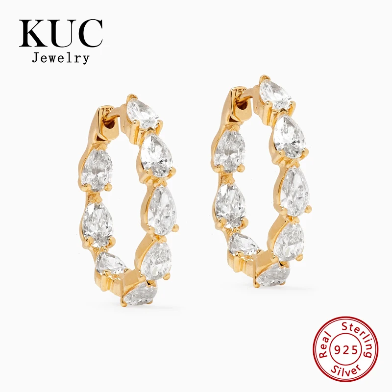 

Luxury Fashion Bridal 925 Sterling Silver 18k Gold Plated Fine Jewelry Designer Hoop Earrings Inlaid Pear-shaped Zircon
