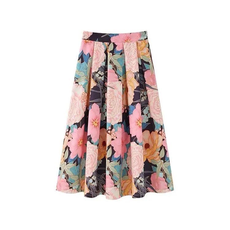 Retro Cartoon 2024 High Waist Skirt Summer Fun New Mid to Long Style Hepburn Print Show Thin Graffiti  long skirts