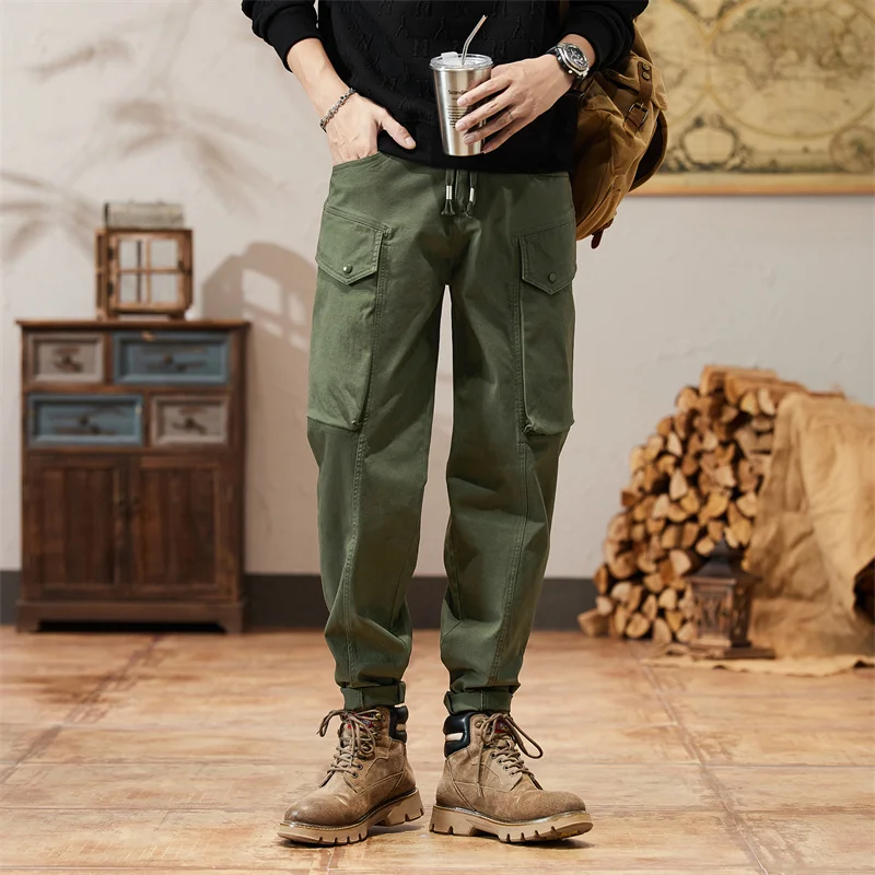 

New cotton overalls men's loose straight leg men's casual pants for autumn and winter 2024