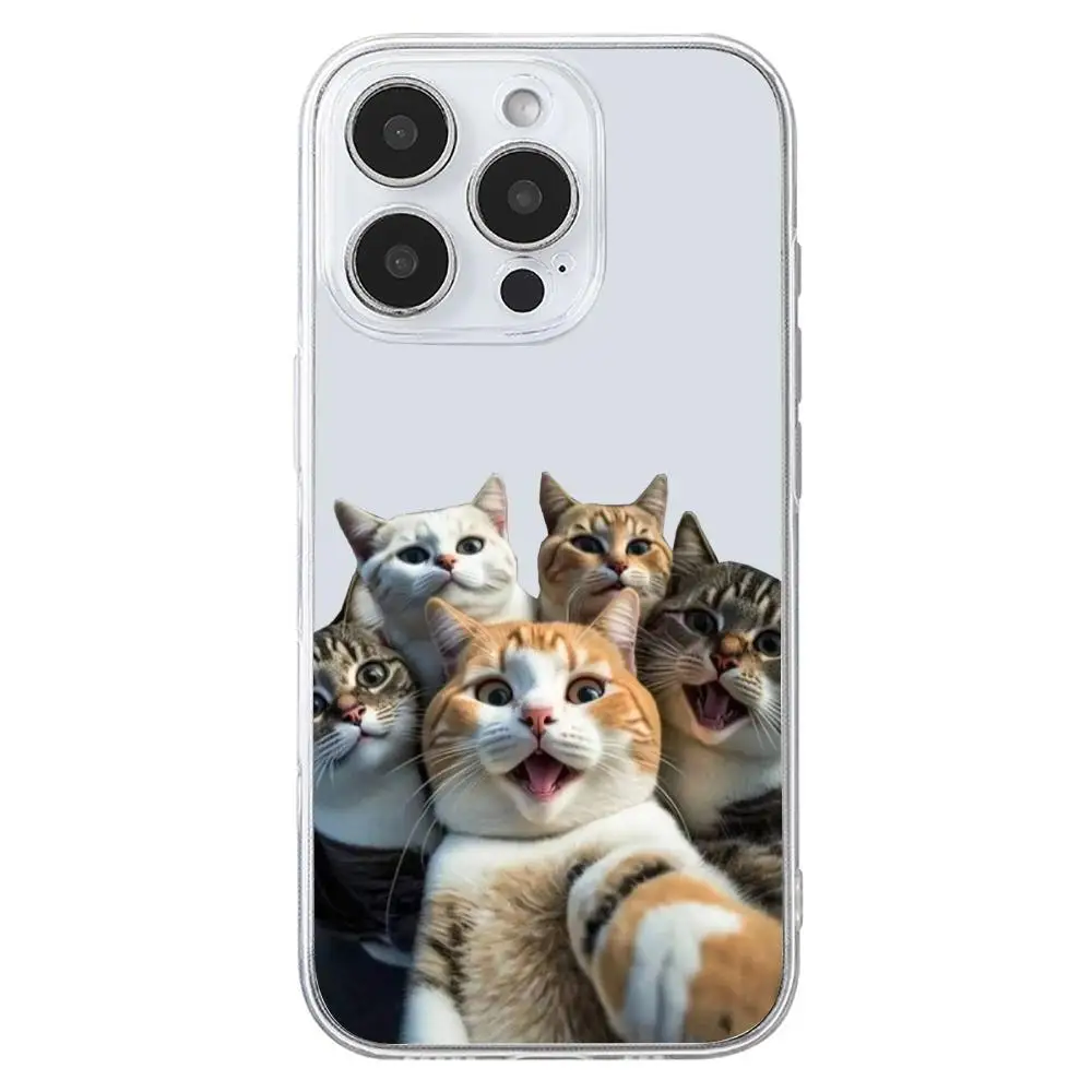 Funda de teléfono Cat selfie adecuada para iPhone 17 16 15 14 13 12 11 Pro/Max/Plus funda trasera transparente anticaída y a prueba de golpes