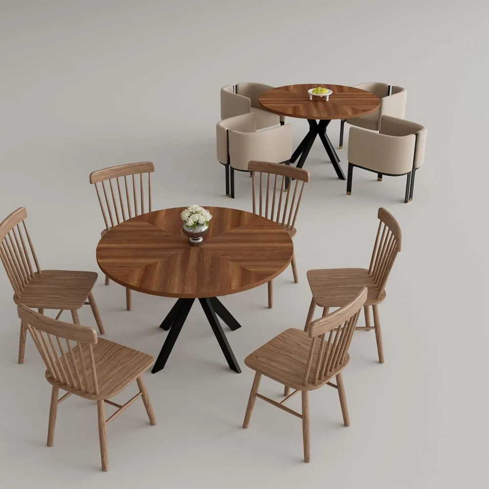 47inch Round Dining Table for 6 People,Wood Top Round Kitchen Dinning Table with Heavy Duty Metal Legs for Living Room Kitchen