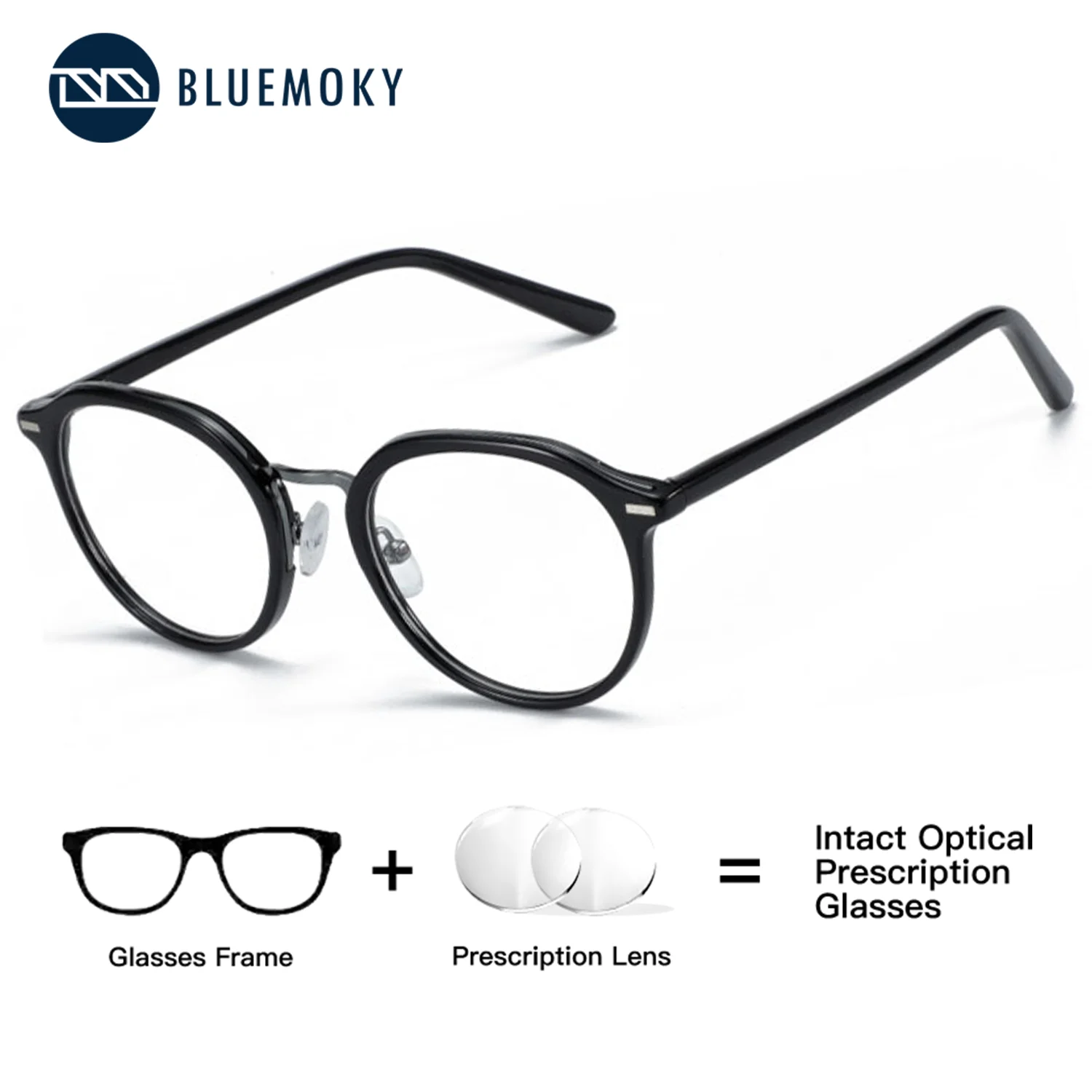 

BLUEMOKY Round Acetate Prescription Glasses, Optical Lenses for Daily Progressive Myopia Correction in Women, Anti Blue Light