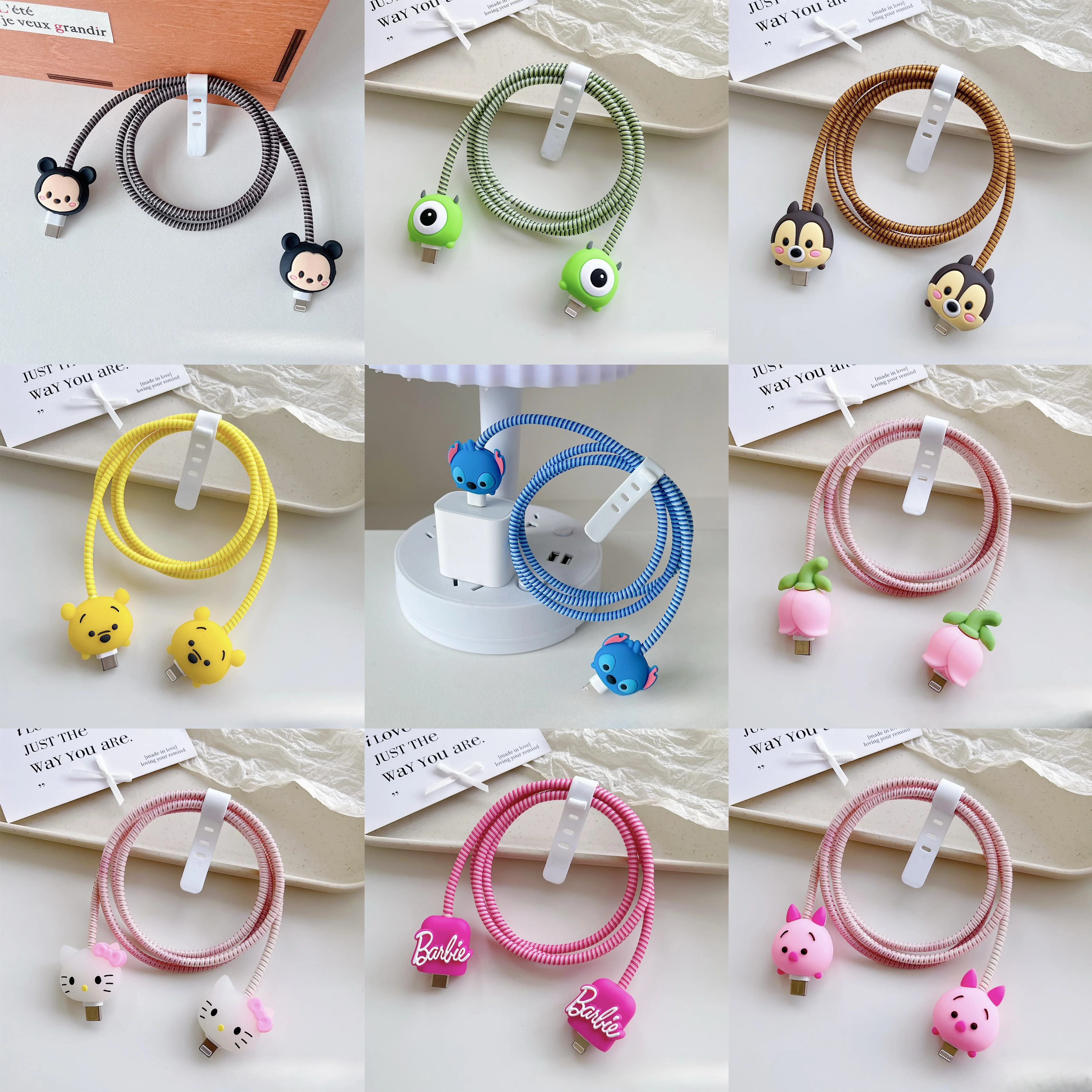 

4Pcs/Set Cartoon Cable Winder Spring Rope Twine USB Cable Protector for Apple IPhone 17 Cable Protect Decoration General