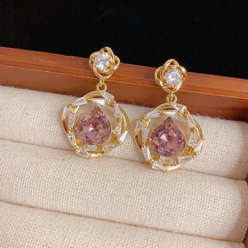 

S925 Sterling Silver 14k Gold Plated Surrounding Zircon Water Droplets Stud Earrings For Women Light Luxury Fine Jewelry
