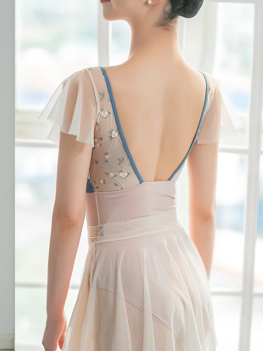 

Ballet Leotards for Women's Lotus Sleeve Wear Round Collar Gymnastics Ballerinas Aerial Yoga Dance Leotard Women