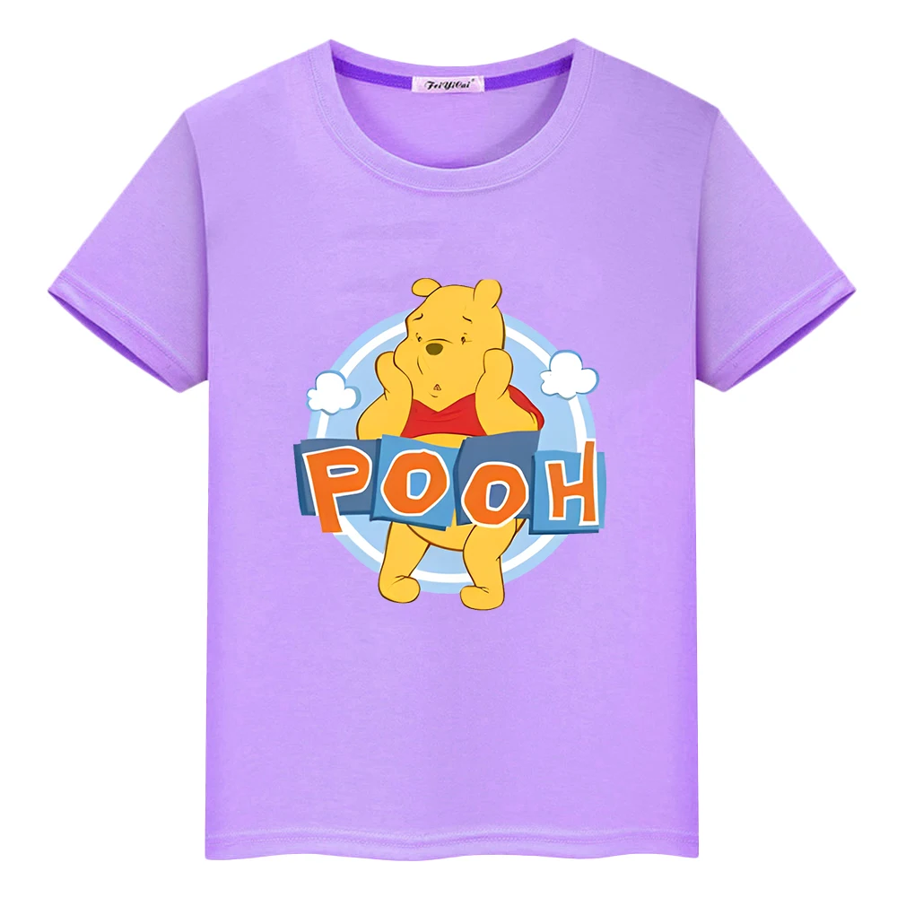 

Pooh Bear Print 100%Cotton t shirt for kids boys 10years anime Short Disney Kawaii Tops pride tshirt y2k one piece girls clothes