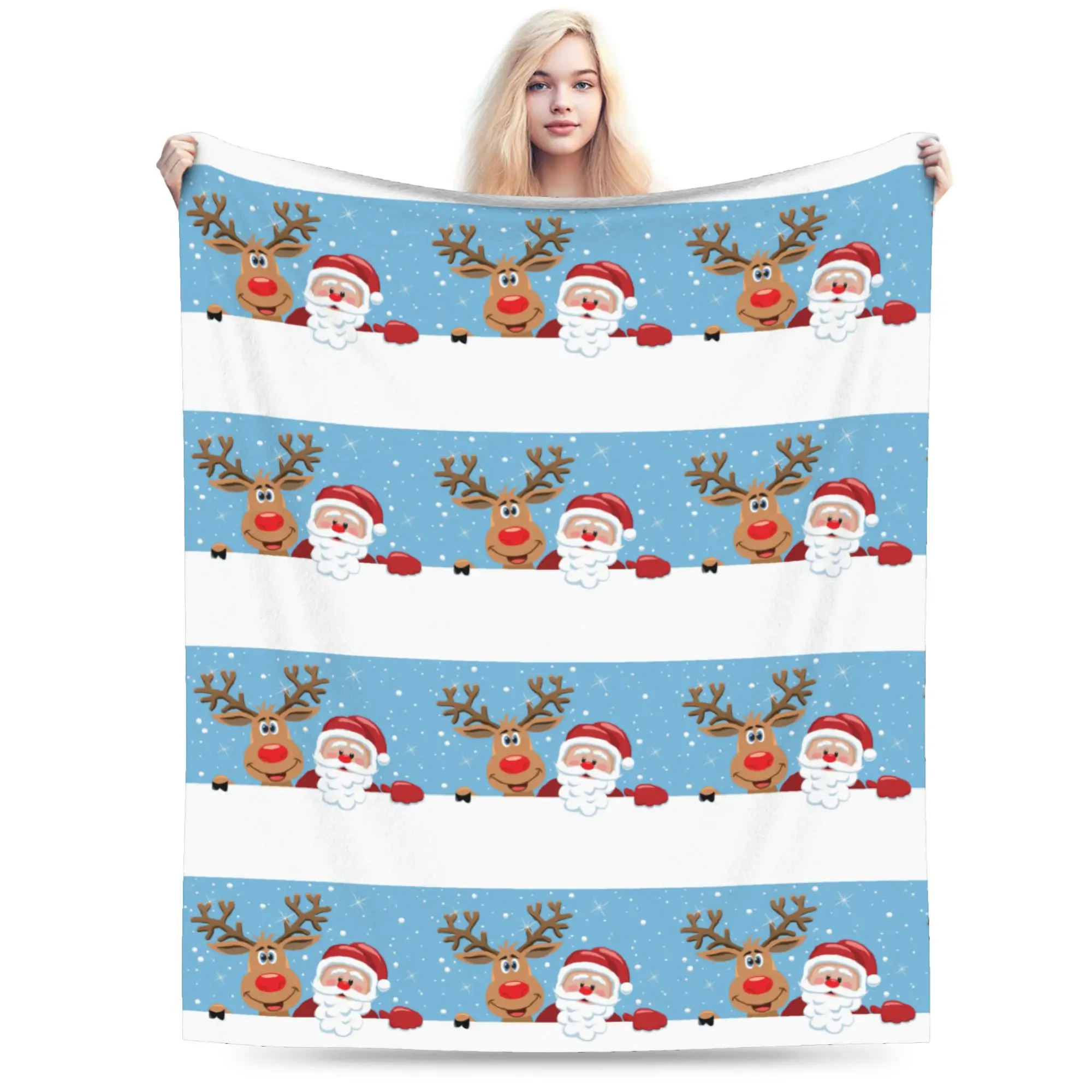Custom Christmas Blanket 3D Print Soft Flannel Fleece Red Nosed Reindeer Rudolph Throw Blankets for Car Bedding Couch Bedspreads