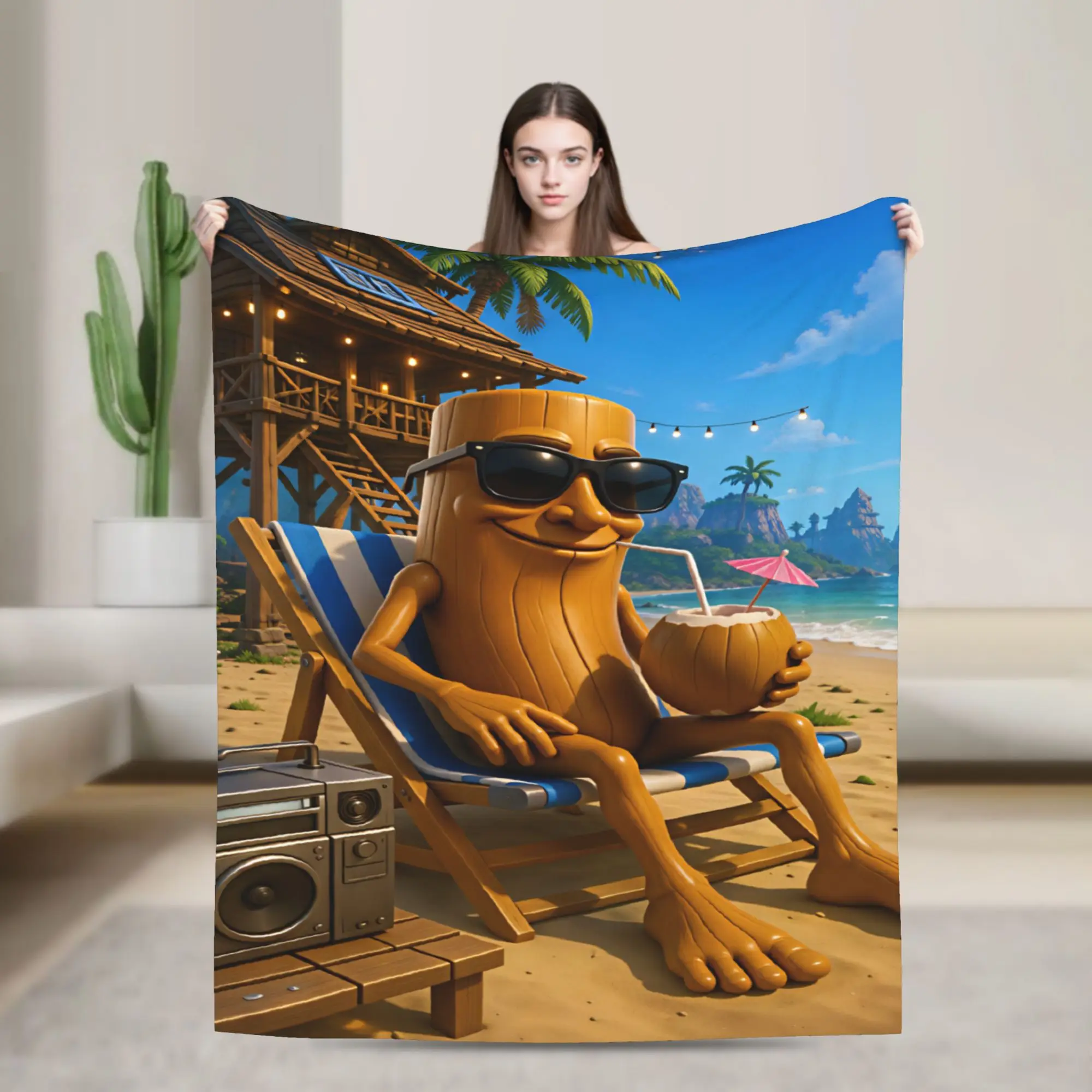 Tung Relaxing On Beach Chair Holding Coconut Drink Blanket Warm Soft  Throw Blanket Autumn Camping Bedroom Fashion Bedspread