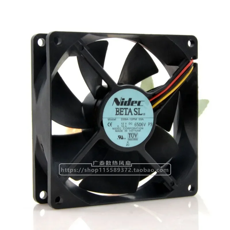 for Japan Nidec D09A-12PM 03A 9225 12V 0.10A 3-Wire Chassis Silent Fan 9.2CM