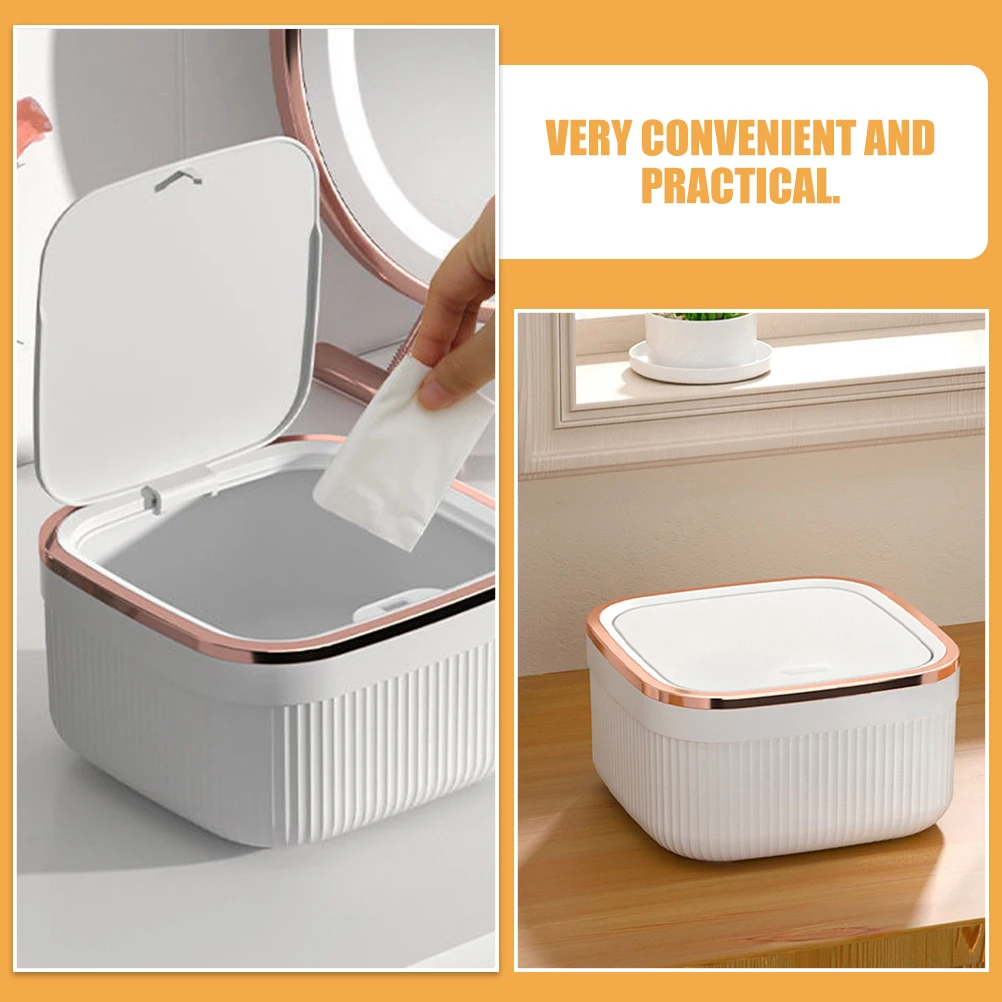 

Mini Wastebasket Garbage Bin with Press Lid Desk Lidded Countertop Trash Can Office Desktop Rubbish