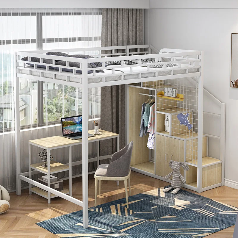 

Small apartment bedroom bunk multi-functional loft bed space saving 1.8 meters triple long bed duplex second floor bed