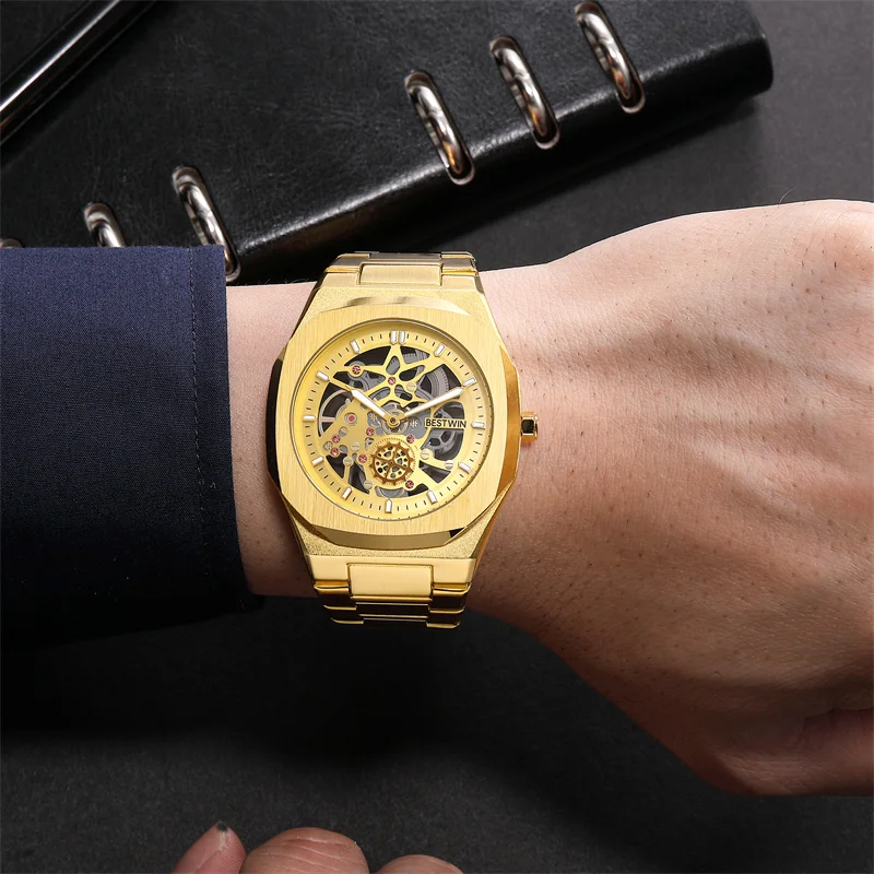 Luxury fashion hollowed out exquisite perspective dial men quartz waterproof watch European and American style suitable business