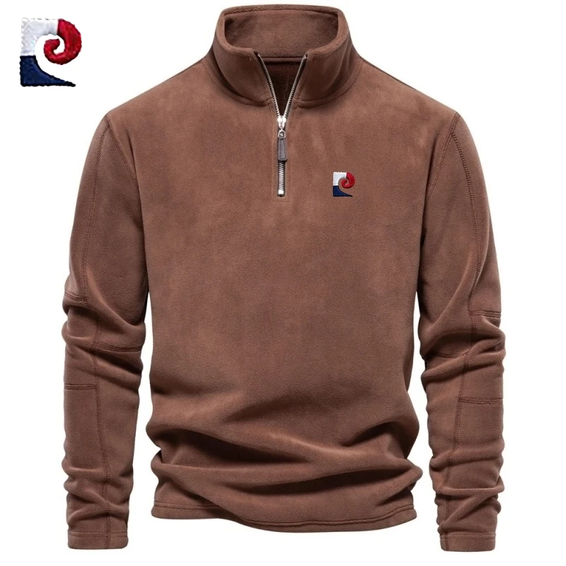 Embroidered CAMEL Thickened Warm Woolen Sweater for Autumn and Winter Men\'s Sportswear, Zippered Collar Pullover, Windproof Jack