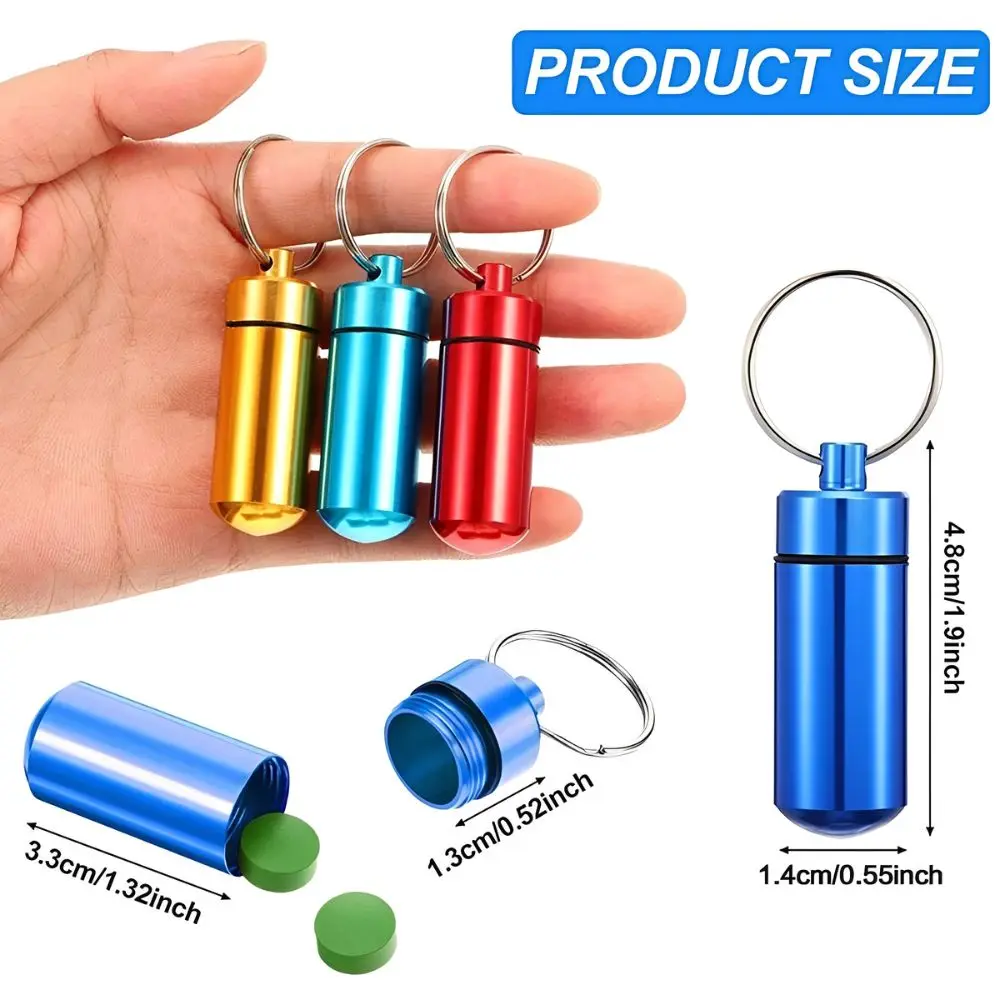 3/6/14pcs Random Color Aluminum Pill Bottle Keychain Waterproof Pocket Medicine Organizer YMY
