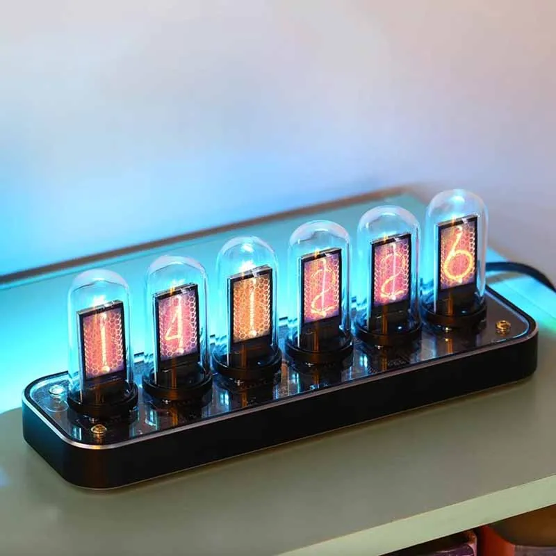 Metal Base Digital Table Clock Pseudo Nixie Tube Desk Clocks Computer Desktop Decoration Accessories Creative Home Decor