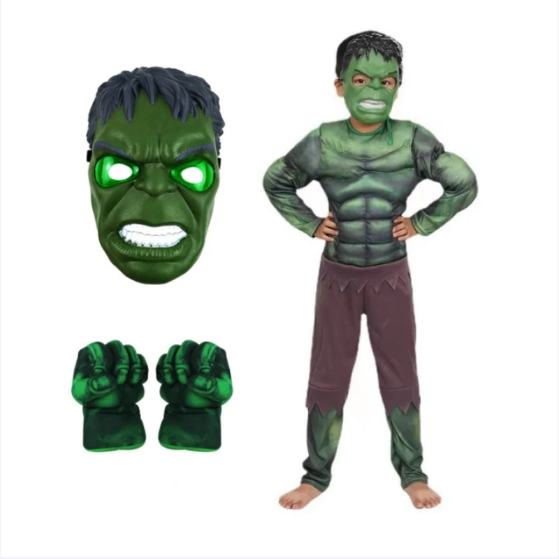 Kind Hulk Muscle Kostuum Superheld Hulk Cosplay Muscle Kostuum Masker Vuist Pluche Handschoenen Kind Boys Halloween Kerstkleding