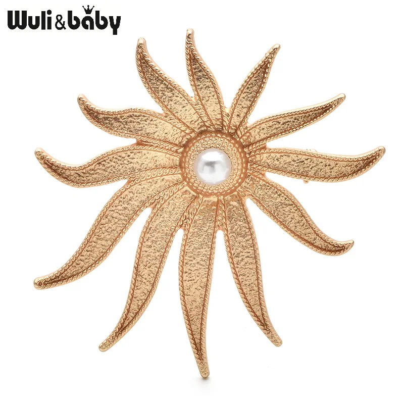 

Wuli&baby Designer Sun Brooches For Women Pearl Metal Beautiful Sun Flower Party Office Brooch Pins Gifts