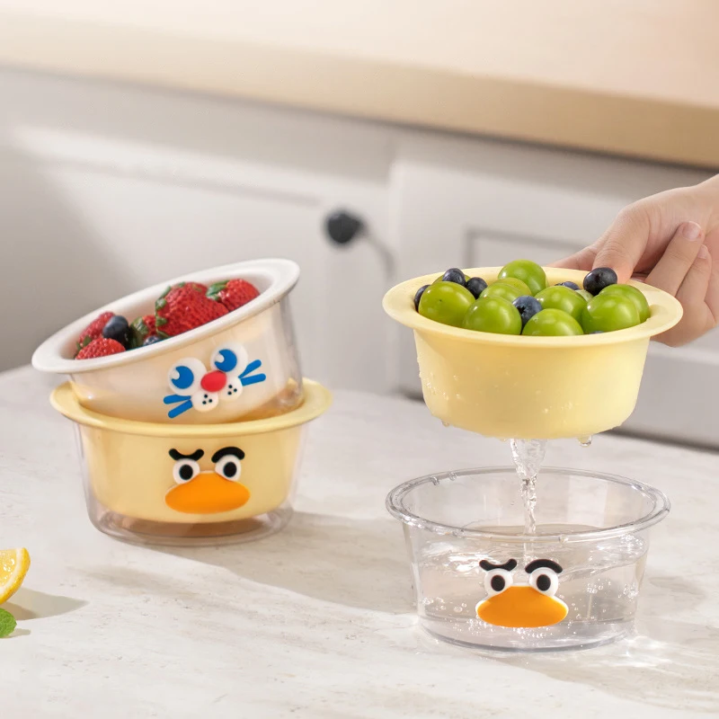 Creative Cute Thickened Double Layer Mini Drain Basket Multi-functional Household Fruit Snack Storage Basket Kitchen Accessories