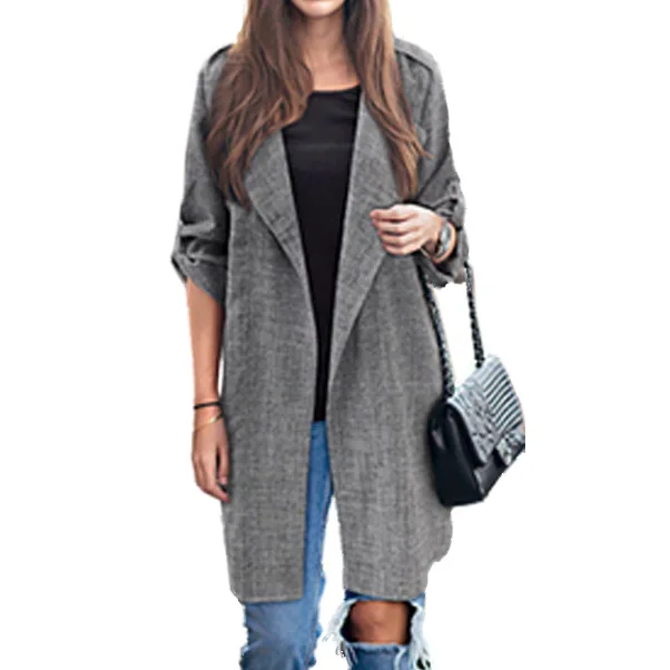 

Plus-size Autumn and Winter Mid-long Coat Cardigan Casual Suit Windbreaker