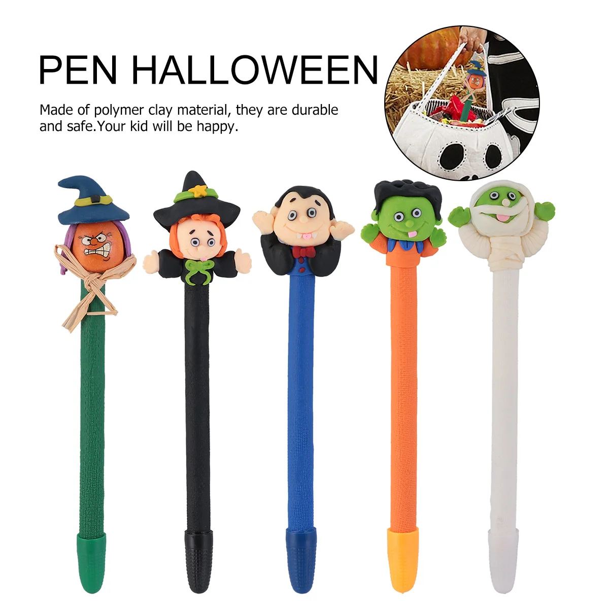 

5Pcs Soft Polymer Clay Halloween Ballpoint Pens Funny Creative Colorful Lightweight Student Award Gift