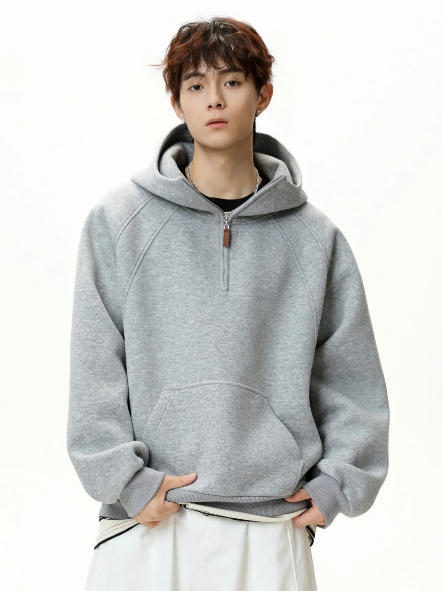 

Мужские худи на молнии с капюшоном, оверсайз, из легкой шерсти, весенние, с вышивкой, повседневные, в японском стиле, черные, с мультяшным декором