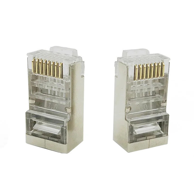 

50PCS One-piece Cat6 shielded network cable RJ45 connector with OD1.1MM on top and bottom four on each side