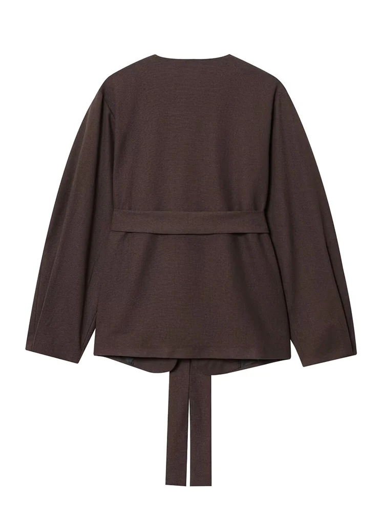 Europese stijl nieuwe damesmode veelzijdig temperament eenvoudige effen kleur met riem kimono-stijl jas