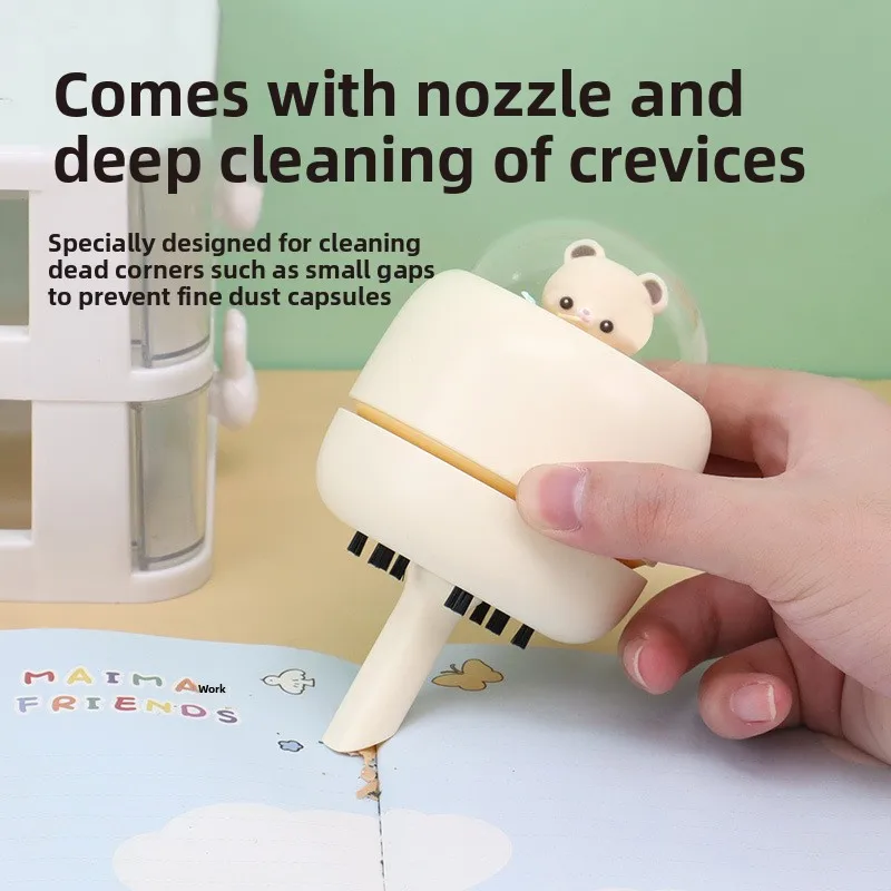 Wireless Desktop Vacuum Cleaner for Kids Students 3 Speed USB Type C Charging Eraser Pencil Dust Cleaner