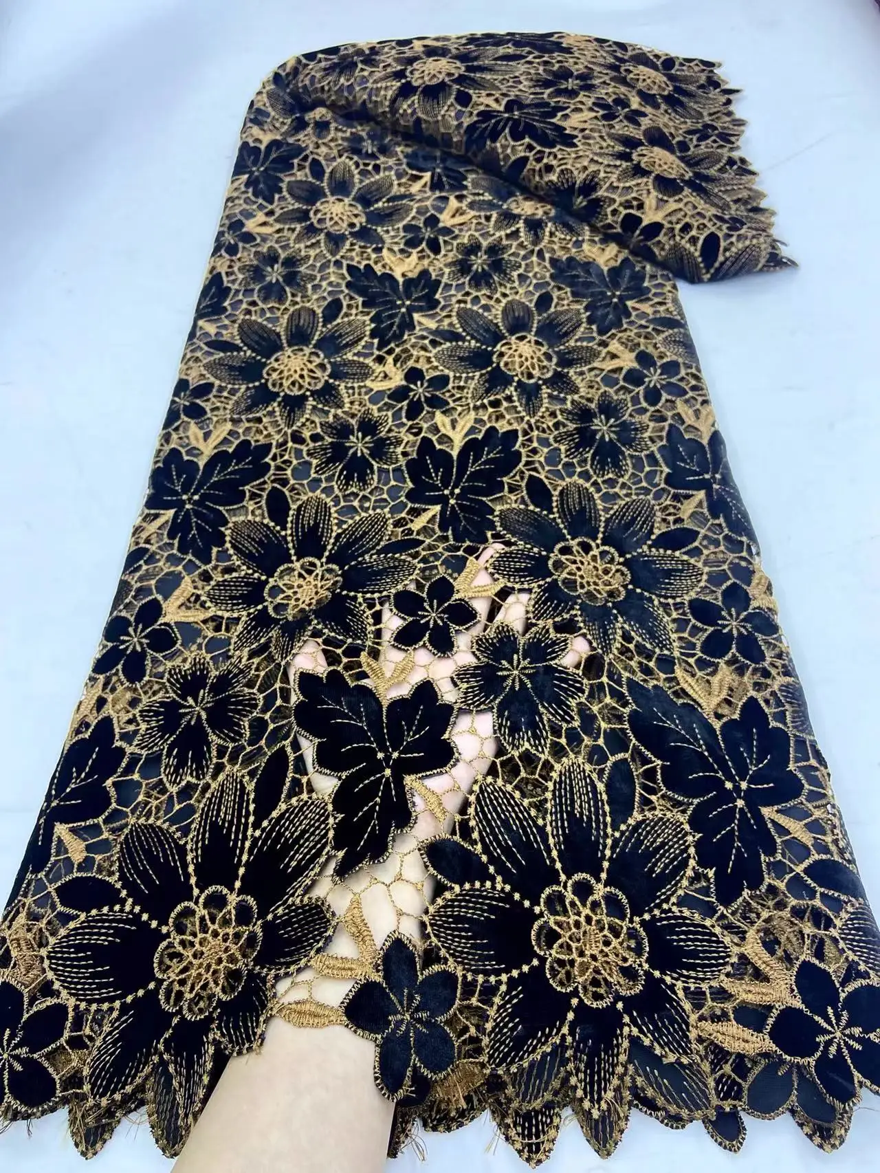 2024 African Nigerian Lace Fabric for Sewing Velvet Sequins Embroidered Guipure Party Dress Wedding High Quality Jy324