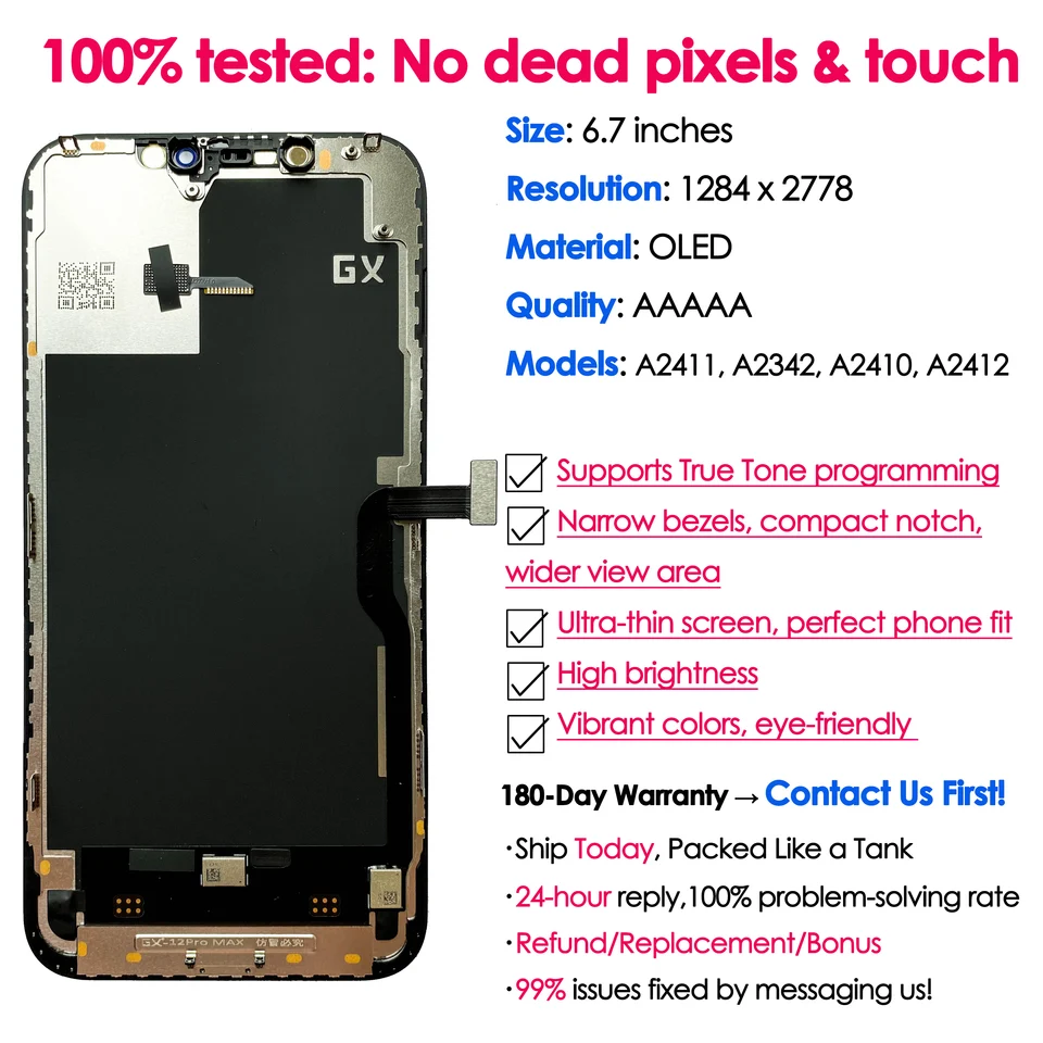 Garantía 180 días GX OLED para iPhone 12 Pro Max Reemplazo de Pantalla Display Digitizer Assembly Touch LCD Kit de Reparación al por mayor 2