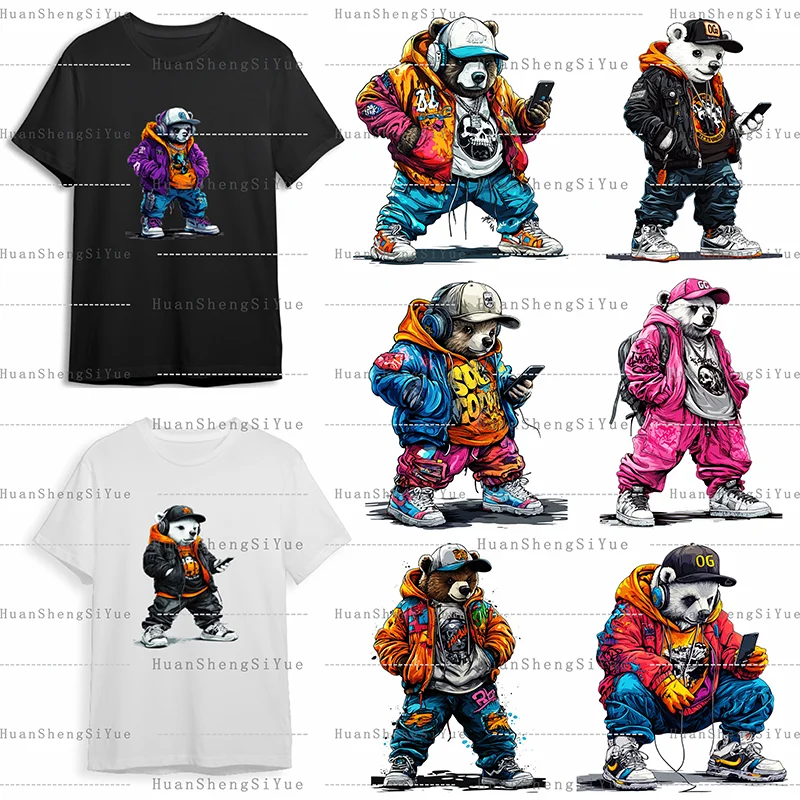 Painted Teddy Bear Ironing Sticker Clothes DTF Fashion T-shirt Hoodie DIY Jacket Heat Transfer Patch Hot Paste Paper