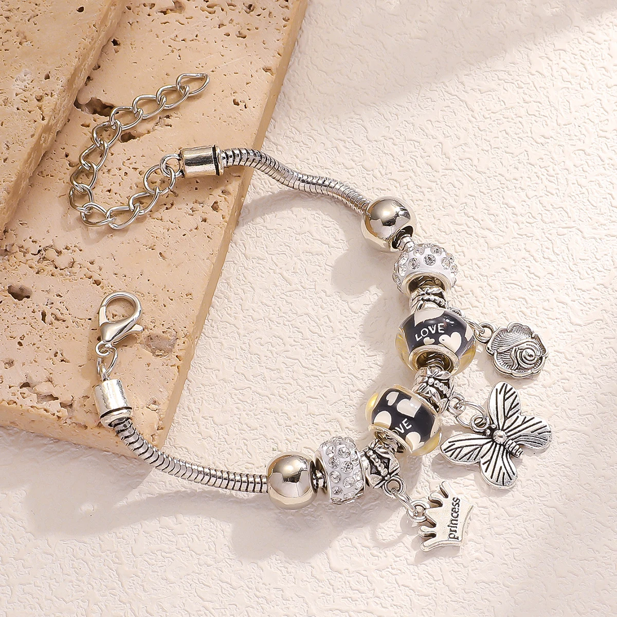 1PC Women\'s Fashion Pan Family Multi Element Butterfly Crown Beaded Bracelet Date Travel Banquet Party Festival Dressing Gift