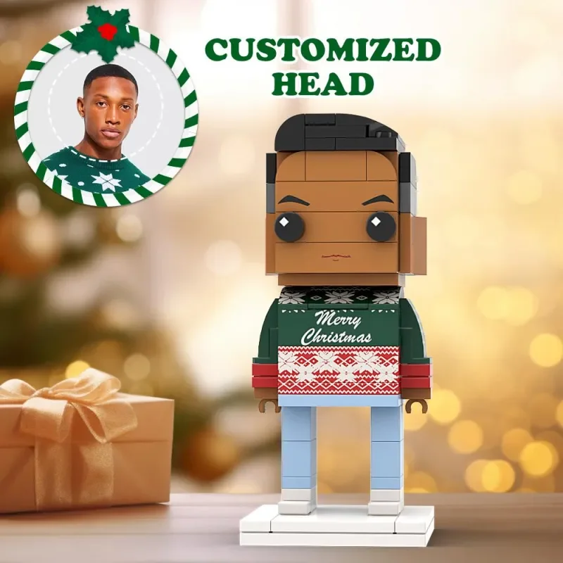 

Granules Photo Christmas Head Brick Figures Classic Green And Red Personalized Boy Figures Small Particle Block Building Blocks