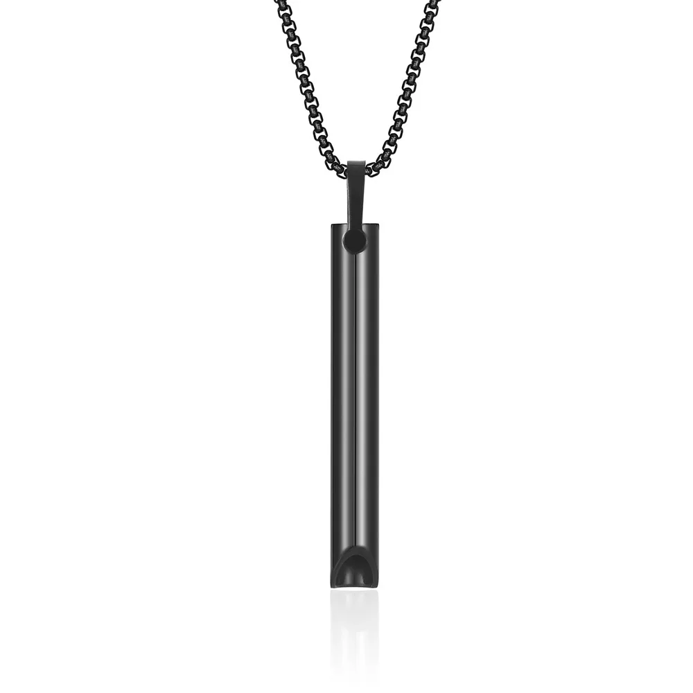 Stainless Steel Adjustable Breathing Cylinder Whistle Pendant Necklace Jewelry For Men Women