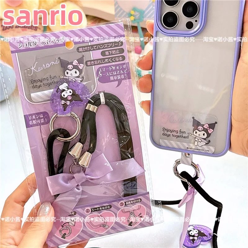 Sanrio bonito kuromi cinnamoroll minha melodia telefone móvel cordão ajustável menina caso do telefone móvel decoração diagonal corda longa