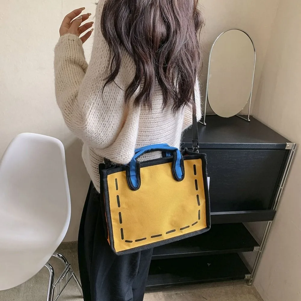 

Casual Cartoon 2D Printed Tote Bag Creative All-match Graffiti Messenger Bag Comic Bookbag Canvas Comic Shoulder Bag School