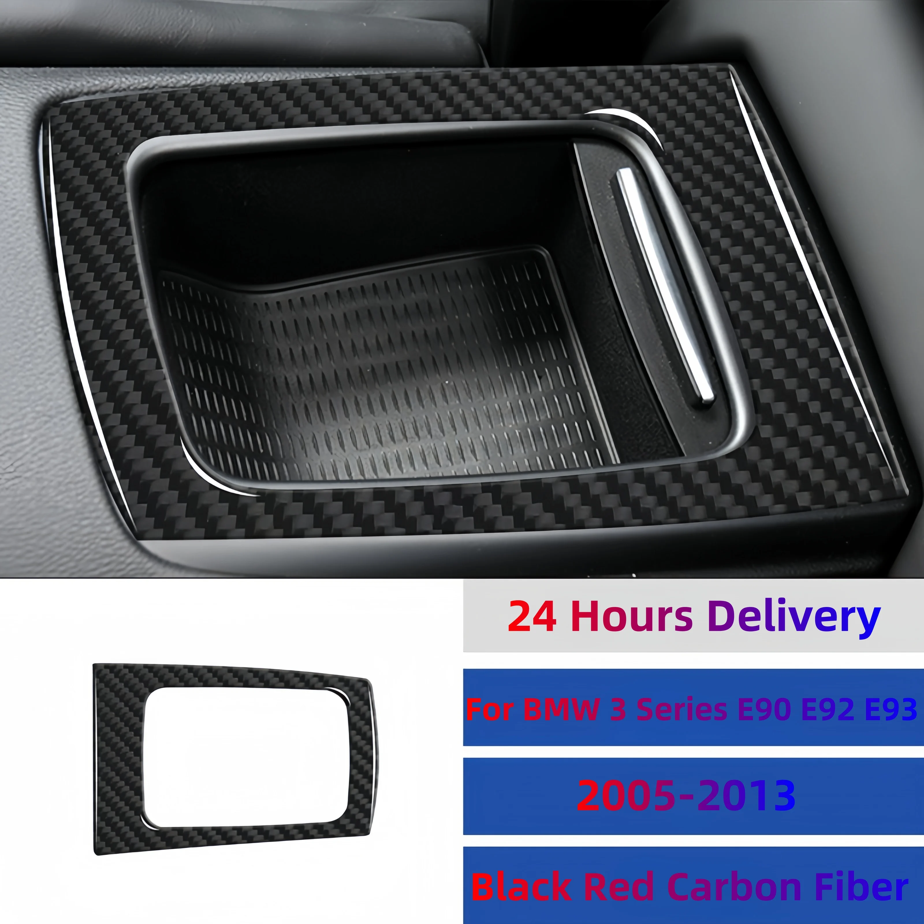 For BMW 3 Series E90 M3 2 Door 2005-2013 Carbon Fiber Car Rear Row Storage Box Frame Decoration Cover Trim Auto Accessories