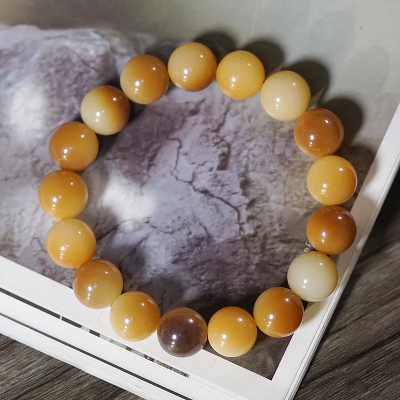 White Jade Charcoal Burned Bead in Gradient Milk Coffee Color, Bodhi Seed Bracelet for Men and Women, Decorative