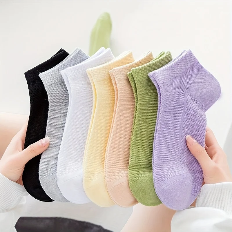 7 pairs of summer solid color mesh short socks  fresh Korean version women\'s macaron candy colored short socks