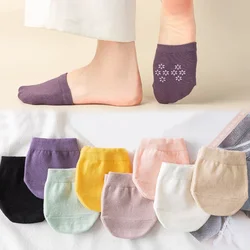 Solid Color Forefoot Half Socks for Women Summer Cotton Sock Slippers Breathable Invisible Silicone Non Slip Casual Simple Socks